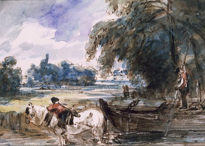 Barge Greeting Card featuring the drawing A Barge On The Stour by John Constable