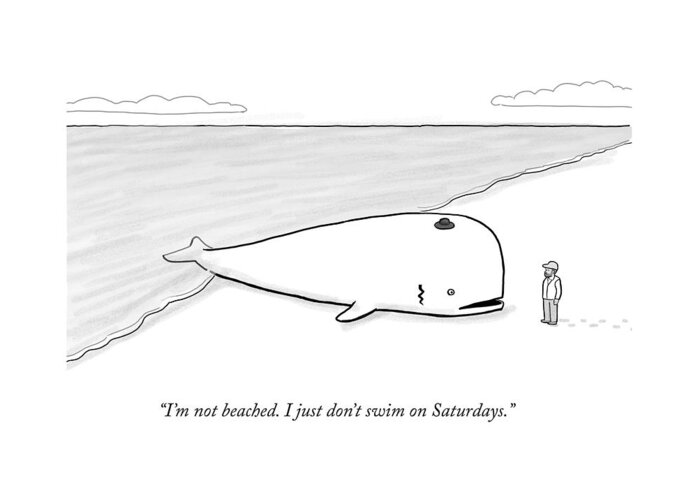 Sabbath Greeting Card featuring the drawing A Beached Whale Wears A Hasidic Rabbi Hat by Paul Noth