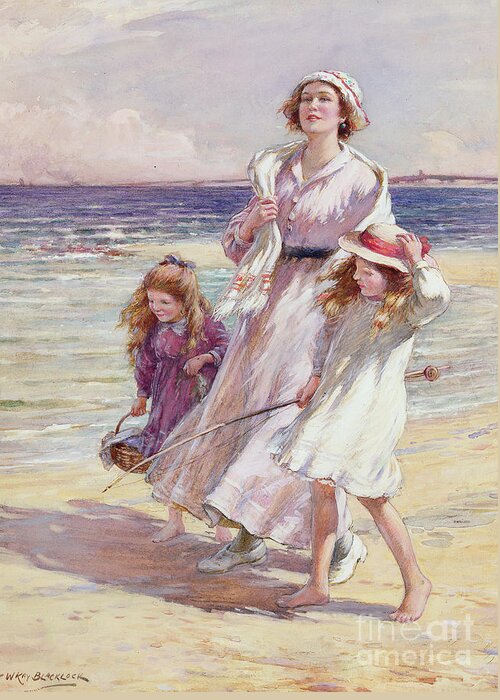 Beach Greeting Card featuring the painting A Breezy Day at the Seaside by William Kay Blacklock