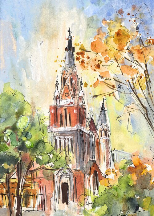 Travel Greeting Card featuring the painting A Church In Our Street In Budapest by Miki De Goodaboom