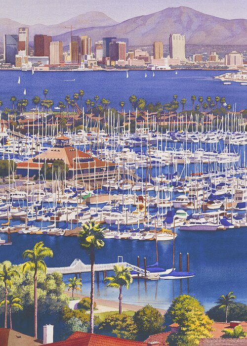 San Diego Greeting Card featuring the painting A Clear Day in San Diego by Mary Helmreich