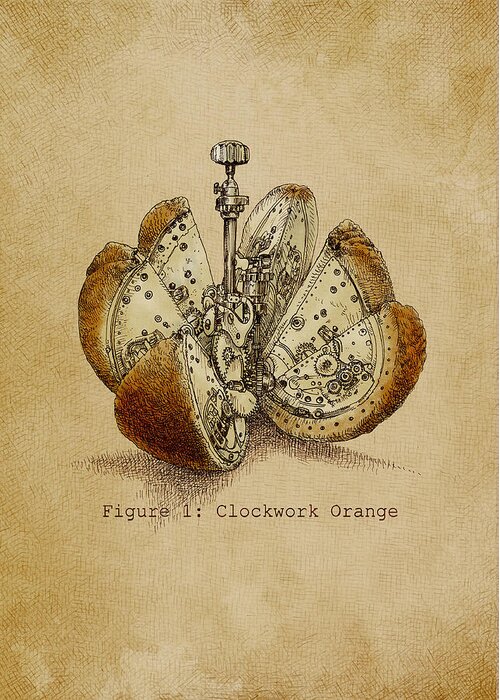 Orange Greeting Card featuring the drawing Steampunk Orange - Option by Eric Fan
