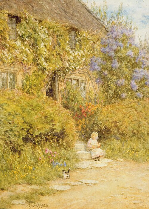 Cottage Greeting Card featuring the painting A Cottage Near Crewkerne by Helen Allingham