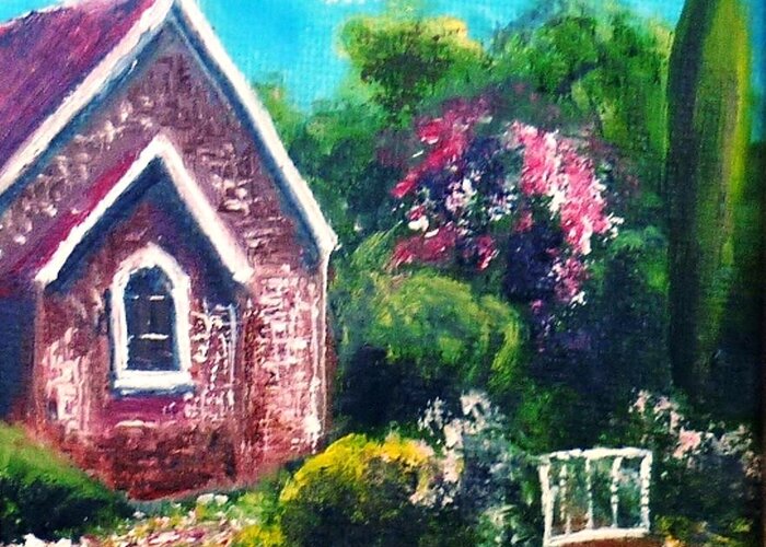 Miniature Greeting Card featuring the painting A Country Church - original SOLD by Therese Alcorn