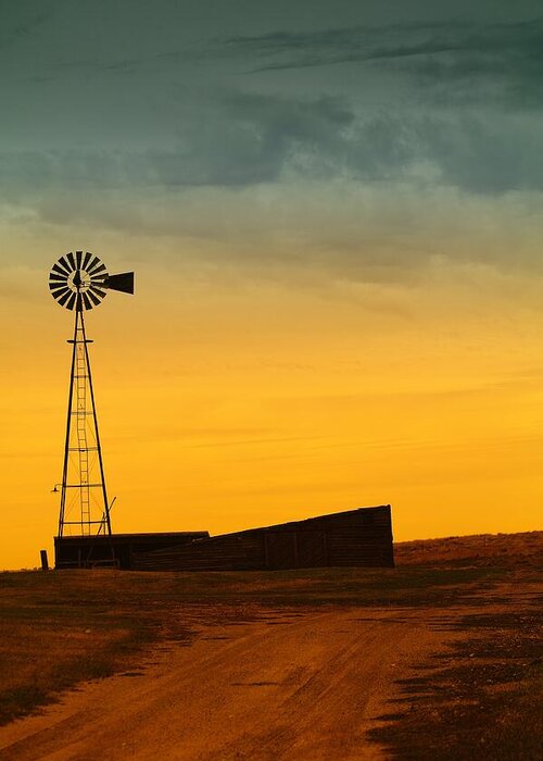 Barns Greeting Card featuring the photograph A Dakota Windmill by Jeff Swan
