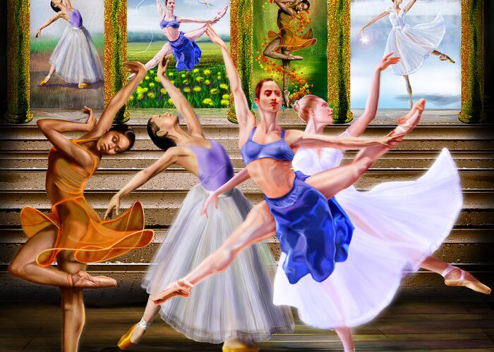 Ballet Dancers Greeting Card featuring the painting A Dance For All Seasons by Reggie Duffie