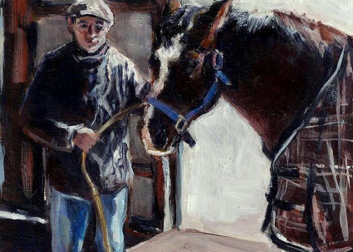 Barn Greeting Card featuring the painting A Derby Day of Sorts by Molly Poole