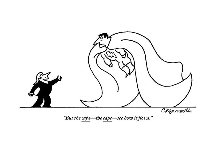 #condenastnewyorkercartoon Greeting Card featuring the drawing A Designer Applauds A Super Hero by Charles Barsotti
