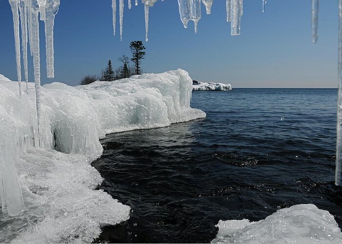Ice Cave  Lake Superior  Ice Formations Greeting Card featuring the photograph A different point of view by Sandra Updyke
