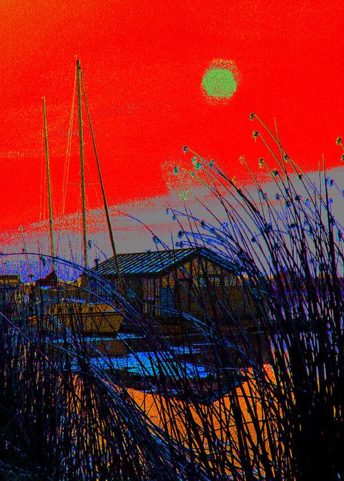 Delta Marinas Greeting Card featuring the photograph A Digital Marina Sunset by Joseph Coulombe
