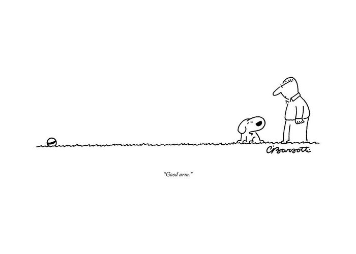 Dogs Greeting Card featuring the drawing A Dog Speaks To A Man by Charles Barsotti