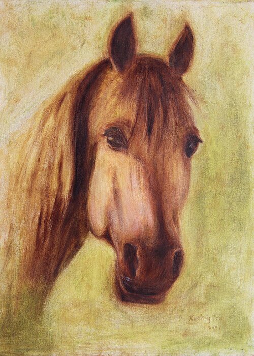 Portrait Greeting Card featuring the painting A Fine Horse by Xueling Zou