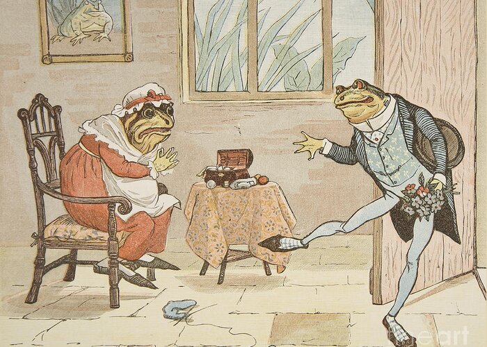 Wind In The Willows Greeting Card featuring the painting A Frog He Would A Wooing Go by Randolph Caldecott