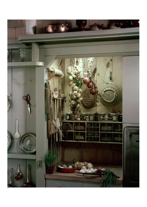 Nobody Greeting Card featuring the photograph A Full Spice Rack In A Kitchen by Haanel Cassidy