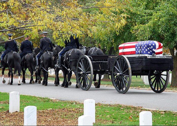Arlington National Cemetery Greeting Card featuring the photograph A Funeral In Arlington by Cora Wandel