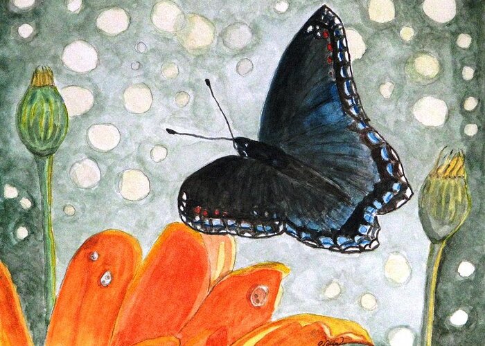 Watercolor Greeting Card featuring the painting A Garden Visitor by Angela Davies