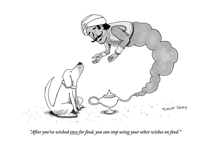Dog Greeting Card featuring the drawing A Genie Has Emerged From A Genie Lamp by Trevor Hoey