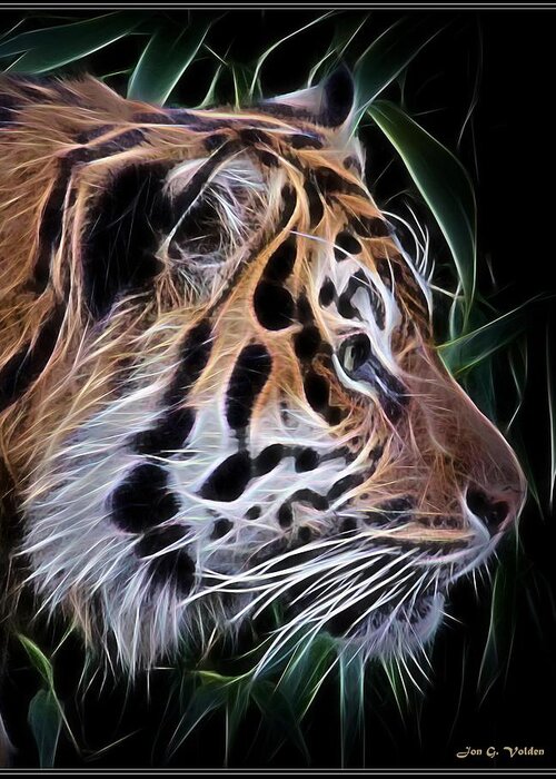 Tiger Greeting Card featuring the painting A Glowing Tiger Profile by Jon Volden