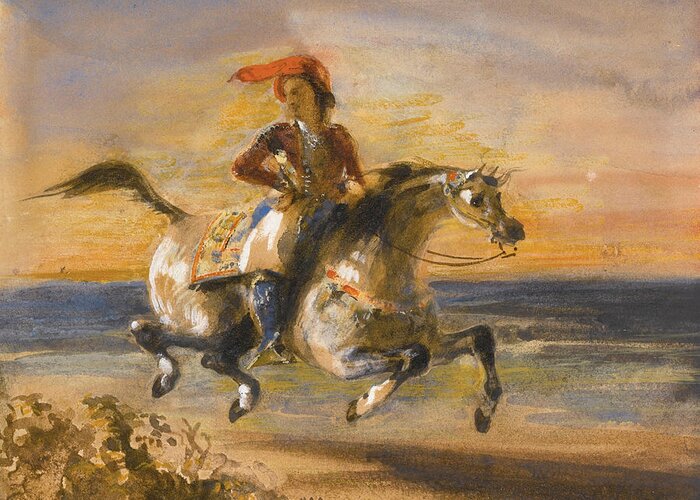 Eugene Delacroix Greeting Card featuring the painting A Greek Horseman by Eugene Delacroix
