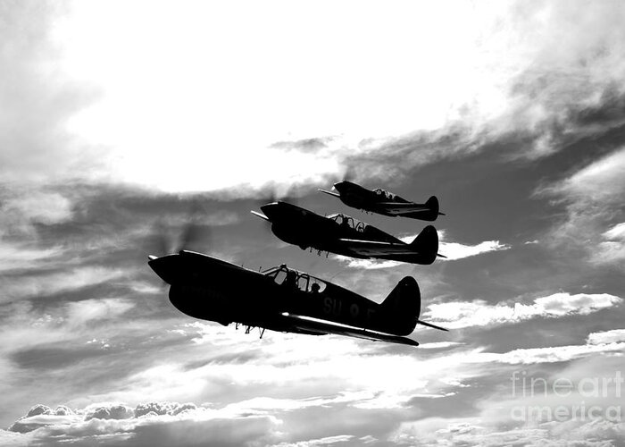 Horizontal Greeting Card featuring the photograph A Group Of P-40 Warhawks Fly by Scott Germain
