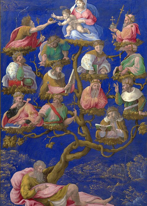 Girolamo Genga Greeting Card featuring the painting A Jesse-Tree by Girolamo Genga