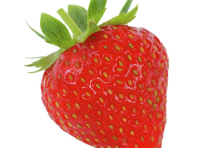 White Background Greeting Card featuring the photograph A Juicy, Ripe, Tempting Strawberry by Rosemary Calvert