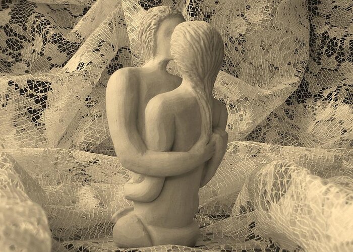 Sculpture Greeting Card featuring the sculpture A Lace Kiss by Barbara St Jean