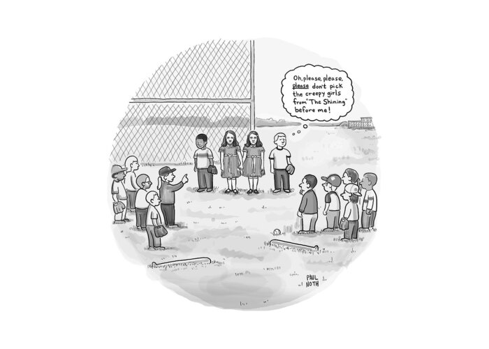 Movies Greeting Card featuring the drawing A Little Boy Waiting To Be Picked For A Baseball by Paul Noth