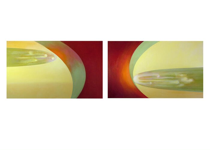Abstract Greeting Card featuring the painting A Little More Trouble Diptych by Betsy Derrick