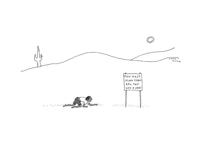 Captionless Crawling Greeting Card featuring the drawing A Man Crawling Through The Desert Nears A Sign by Liana Finck