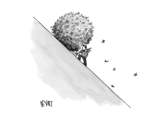 Sisyphus Greeting Card featuring the drawing A Man Rakes Leaves Uphill by Christopher Weyant