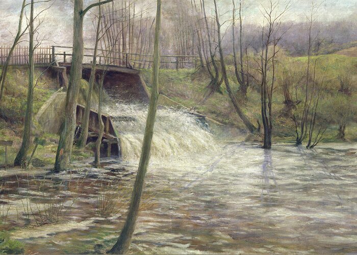 A Mill Stream Greeting Card featuring the painting A Mill Stream by Karl Oderich