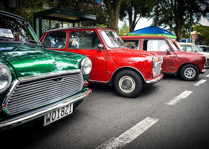 Austin Mini Cooper Greeting Card featuring the photograph A Mini Line-Up by Ronda Broatch