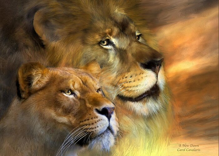 Lion Greeting Card featuring the mixed media A New Dawn by Carol Cavalaris