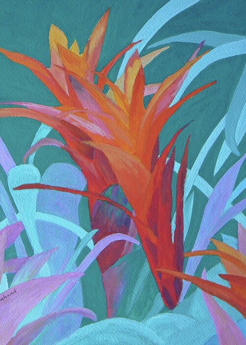 Bromeliad Greeting Card featuring the painting A Pattern of Bromeliads by Margaret Saheed