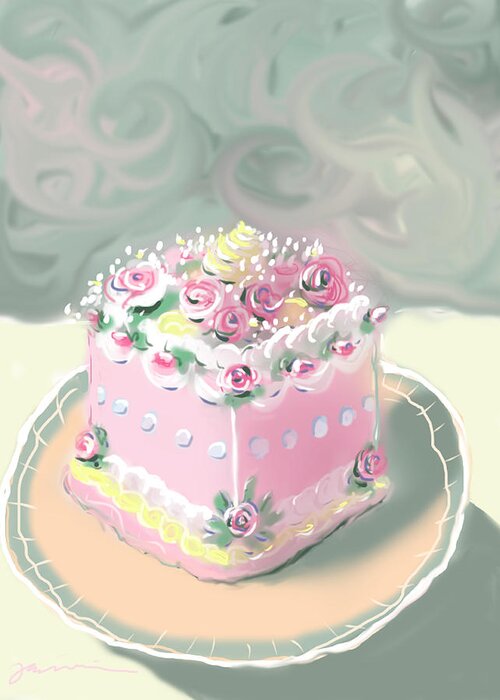 Cake Greeting Card featuring the painting A Piece Of Cake by Jean Pacheco Ravinski
