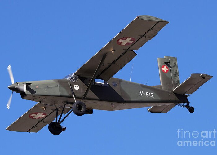 No People Greeting Card featuring the photograph A Pilatus Pc-6 Of The Swiss Air Force by Luca Nicolotti