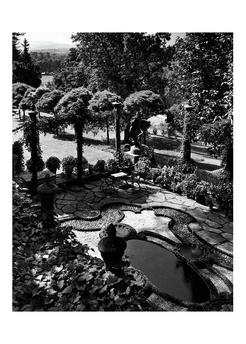 Garden Greeting Card featuring the photograph A Pond In An Ornamental Garden by Gottscho-Schleisner