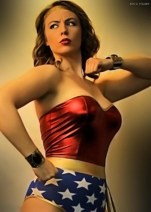 Wonder Woman Greeting Card featuring the photograph A Wondrous Retro Woman by Jon Volden