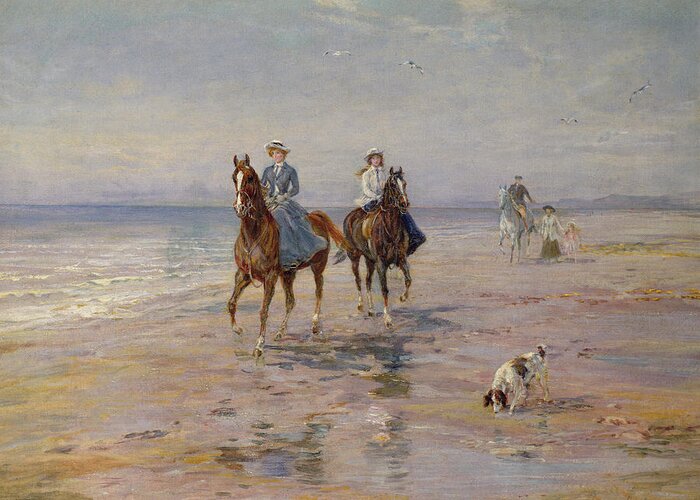 Sea Greeting Card featuring the painting A Ride On The Beach, Dublin by Heywood Hardy
