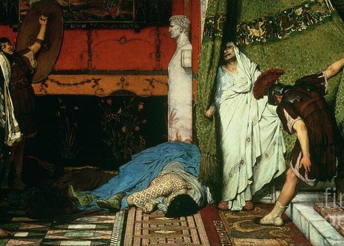 Claudius Greeting Card featuring the painting A Roman Emperor  Claudius by Lawrence Alma Tadema