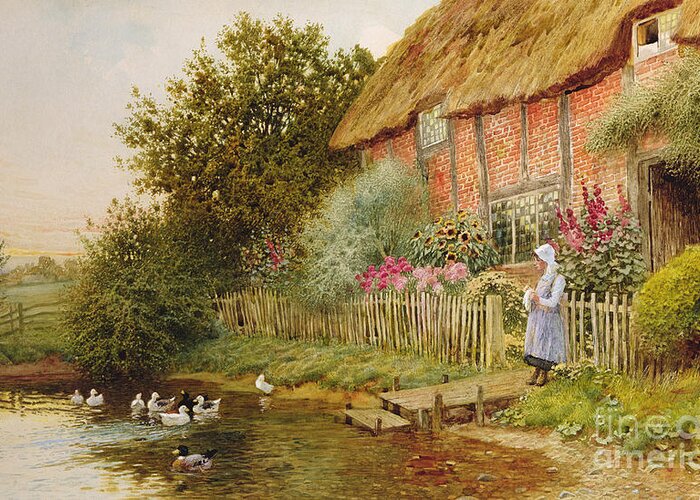 Country Greeting Card featuring the painting A Rustic Retreat by Arthur Claude Strachan