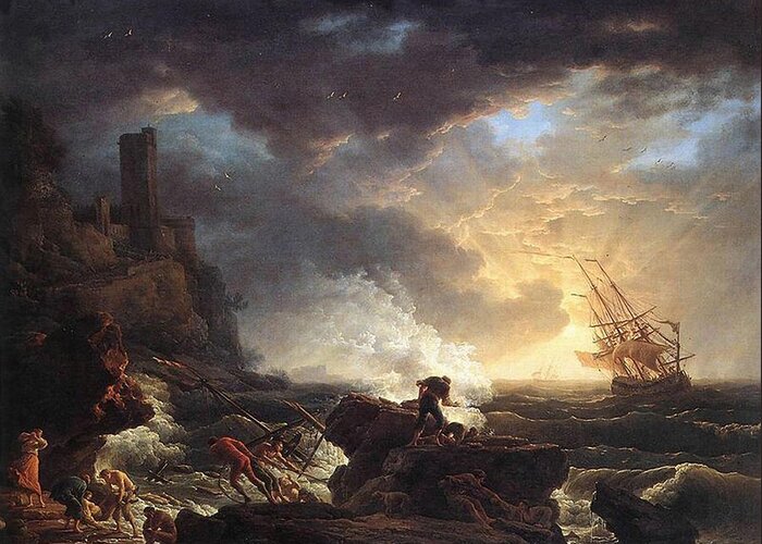 Shipwreck Greeting Card featuring the painting A Shipwreck by Claude Joseph Vernet