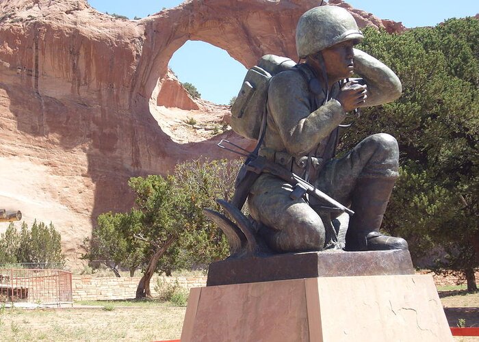 Bronze Statue Of Soldier Greeting Card featuring the photograph A Soldiers Journey by Shawn Hughes