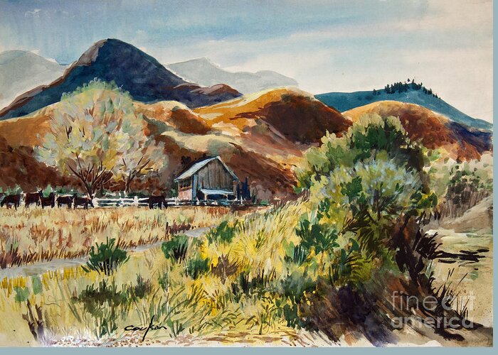 Oregon Greeting Card featuring the painting A Southwest Ranch by Anthony Coulson