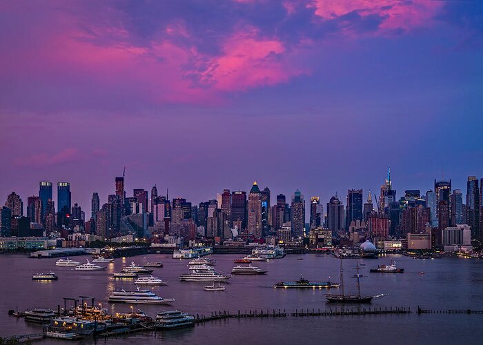 Manhattan Greeting Card featuring the photograph A Spectacular New York City evening by Susan Candelario
