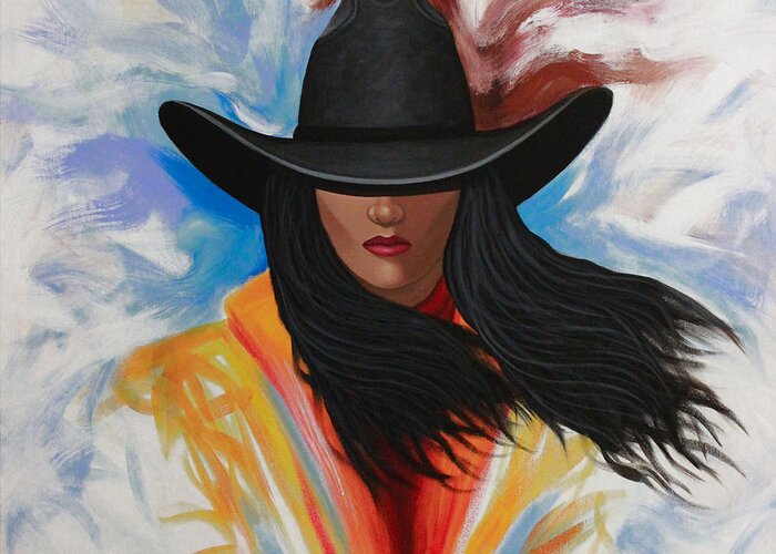 Cowgirl Greeting Card featuring the painting A Stroke Of Cowgirl by Lance Headlee
