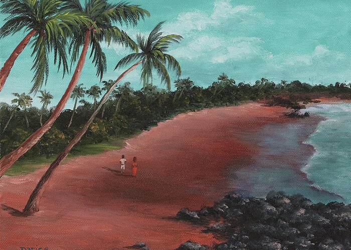 Tropical Island Greeting Card featuring the painting A stroll on a tropical beach by Darice Machel McGuire