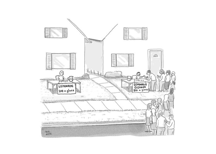 Lemonade Stand Greeting Card featuring the drawing A Suburban Lemonade Stand Attracts No Business by Paul Noth