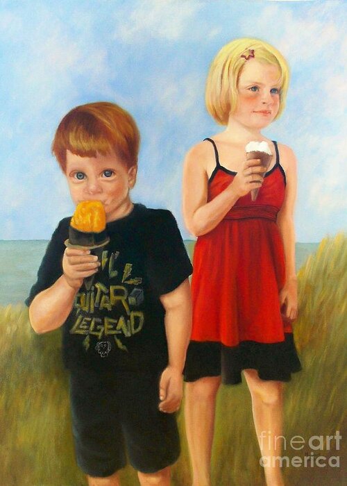 Boy & Girl Greeting Card featuring the painting A Summer's Day Treat by Marlene Book